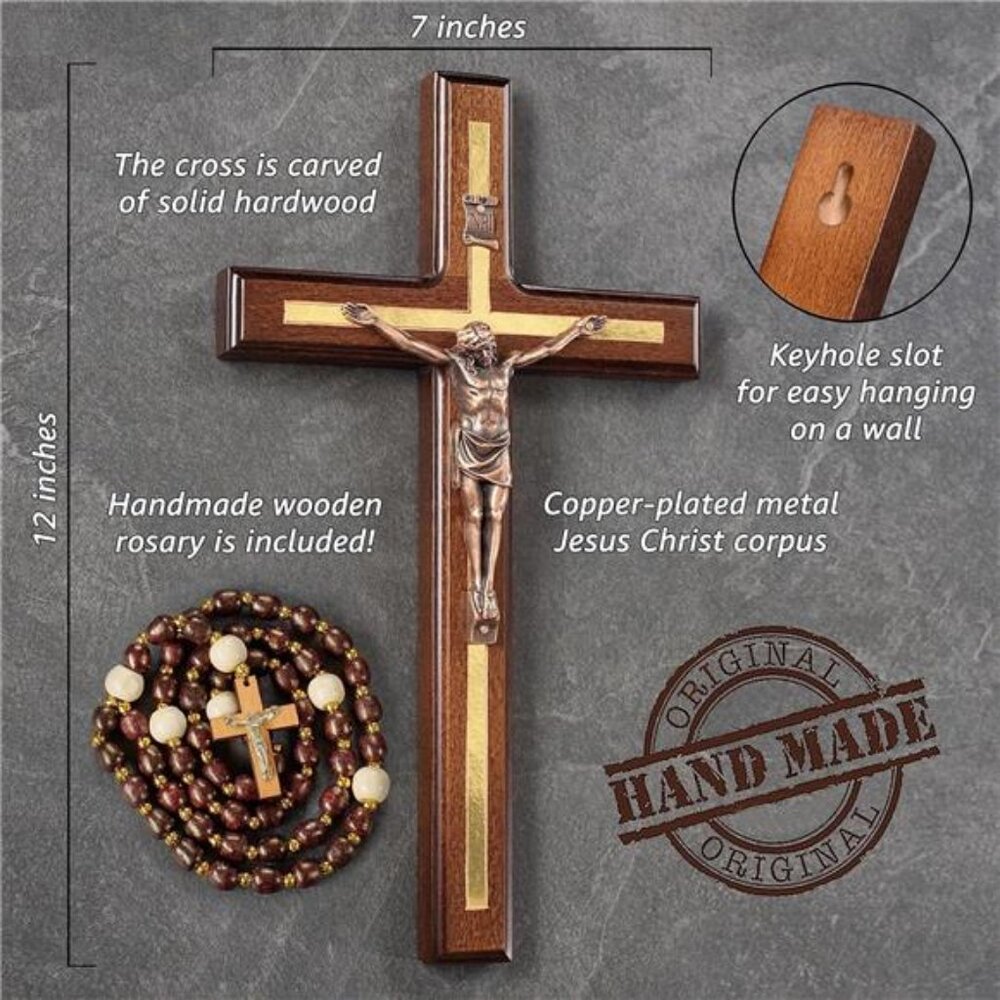 Asterom Crucifix Wall Cross - Handmade Wood Cross Wall Decor - Catholic - Picture 6 of 10